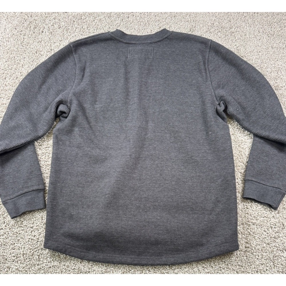 LL Bean Sherpa Lined Waffle Henley Sweater Pullover Quarter Snap Gray Mens Large - Picture 7 of 9